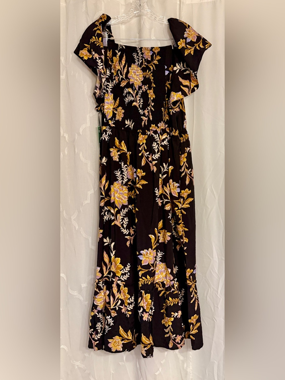 NWT Terra & Sky Black Floral Flutter Sleeve Midi Dress 2X - Picture 8 of 13
